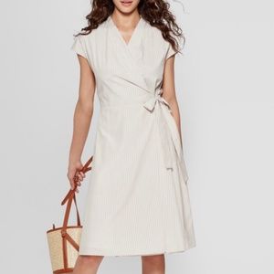EUC Mossimo Tan & White Striped Wrap Midi Dress